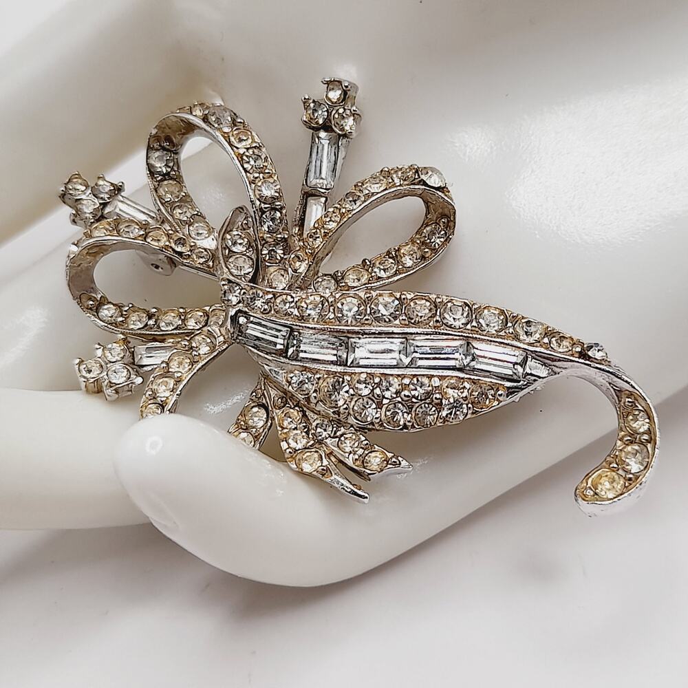 Vintage PELL Clear Rhinestone Brooch Baguettes Silver Tone 1960s